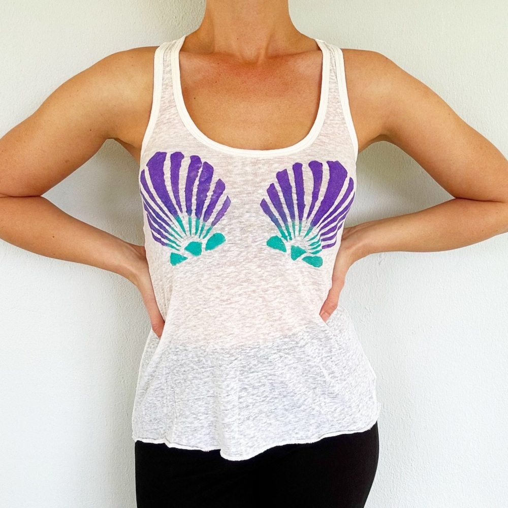 American Eagle white purple custom painted mermaid shell tank top size XS